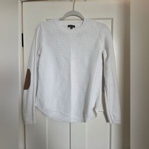 White Sweater with Brown Elbow Patches